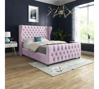 Donati Straight Curved Top Upholstered Soft Velvet Pink Bed Frame
