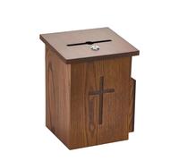 Donation Box - 6.3x6.3x9.8 inches Church Alms, Secure Lockable | Parish Shrine Funeral Tithe Event Religious Service Fundraising Community Offering