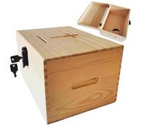 Donation Box with Lock 11x8x6 Inch Wooden Prayer Box with Cross for Church First Communion Christian Thanksgiving Donation, Boxes for Fundraising, Prayer Request, Wooden Card B