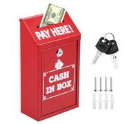Donation Box with Lock,26x14.5x7.5cm Collection Box with Slot,Metal Metal Tip Jar, Safe Suggestion Boxs Wall Mount Charity Collection Donation Jar for Bars Restaurants Cafes Home Office(Red)