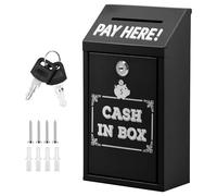 Donation Box with Lock, Cash Wall Mounted Collection Box with 2 keys, Metal Suggestion Boxes Top Slot Metal for Business Home Office Outdoor(Black,1)