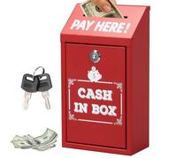 Donation Box with Lock, Key Drop Box Wall Mounted Collection Box Metal Suggestion Box, Charity Donation Jar with Top Slot Cash Boxes, Secure Cash Drop Box for Home Office Business (Red)