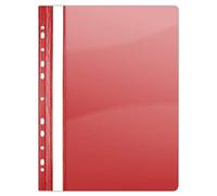 DONAU 1704001PL-04 Plastic File Folder Perforated A4 Red Transparent Folder Plastic Durable PVC Hard Crystal Clear Cover Sheet Clamp Folder for Office and School Euro Perforation Pack of 10