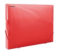 DONAU 8545002PL-04 Document Box Document Box with Elastic Corner Straps Made of Plastic/PP 700μm Red Transparent for DIN A4 Spine Width 30 mm Foldable Side Wings for Office and School