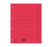 DONAU 8610001-04 Pack of 100 Dividers, Colour: Red, Cardboard Index, Extra Wide, Made of Recycled Cardboard 250 g/m² with Line Print for DIN A4, 4-Hole Dividers, Dividers, Dividers, Index