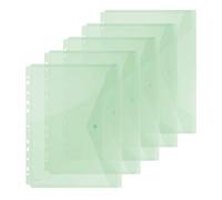 Donau Document Wallet with Fastening, A4, Pack of 4, Transparent Green, Popper Document Folder, Polypropylene Eco/Plastic, Euro Punching, 200 μm