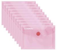 Donau Document Wallet with Fastening, A7, Pack of 10, Transparent Red, Popper Document Folder, Polypropylene Eco/Plastic, 180 μm