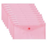 Donau Document Wallet with Fastening, DL Pack of 10, Transparent Red, Popper Document Folder, Polypropylene Eco/Plastic, 180 μm