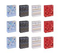 DONAU HOME Gift Bag Laminated Pack of 12/25 x 30 x 10 CM/Colour Mix/Medium Size/All Year Round Various Patterns Shatterproof Elegant with Handle Party/Medium Size