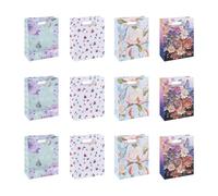 DONAU HOME Gift Bag Laminated Pack of 12/26 x 32,5 x 10 cm/Floral motif - Colour Mix/Medium Size/Various Patterns Shatterproof Elegant with Handle Party/Anniversary Souvenir