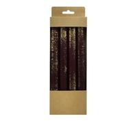 Donau Home Set of 4 Aura Taper Candles, Table Candles, Diameter 2.2 x 24 cm, Burgundy Red Gold, for Decoration in the Living Room, Bathroom