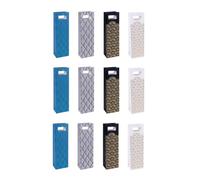 DONAU HOME Wine Gift Bags Laminated/Pack of 12/12 x 41,5 x 8 cm/Colour Mix/Various Patterns Elegant Durable with Handle Party/Anniversary Souvenir