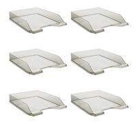DONAU Letter Tray Standard Transparent Grey/Pack of 6 - A4 / Letter Tray Modern and Stackable Tray/Transparent Crystal Clear/Desk Tray/Polystyrene / 7470001PL-02