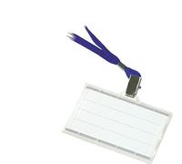 Donau Plastic Name Badges, Pack of 10, 85 x 50 mm, with Inserts, Colourless, White Holder with Silk Ribbon, Hard Blue