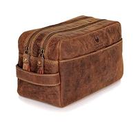 DONBOLSO Leather Toiletry Bag Stockholm I Genuine Leather Wash Bag for Men and Women I Cosmetic or Shaving Bag for Travel I Brown Vintage