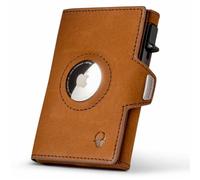DONBOLSO Slim Wallet Austin Air Minimalist Push-Up Leather Card Holder with Apple AirTag Compartment Space for 10 Cards RFID Protection Compact Wallet with Coin Compartment for Men, Vintage Brown, Mit