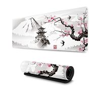 Donboly Gaming Mouse Pad, Japanese Pagoda and Cherry Blossom Branch, Oversized Mouse Mat, Desk Pad, Maxpad, XXL, Stitched Edges, Non-Slip Rubber Base Mouse Mat (Cherry Blossom, 90 cm x 40 cm)