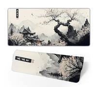 Donboly Gaming Mouse Pad Japanese Pagoda and Cherry Blossoms Branch Oversized Mouse Mat Desk Pad maxpad XXL, Sewn Edges Non-Slip Rubber Base Mousepad (Plum Blossom, 90x40x0.3cm)
