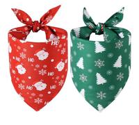 Doncida Christmas Dog Bandanas 2 Pack, 4 Pattern Reversible Triangle Santa Claus Christmas Tree Reindeer Red Green Scarf for Medium and Large Dogs, Premium Durable Fabric for Boy and Girl Pets (Large)