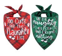 Doncida Funny Christmas Dog Bandanas 2 Pack, Adjustable Reversible Triangle Christmas Plaid Dog Scarf for Small and Medium Dogs, Premium Durable Fabric Bibs for Pets (Small)