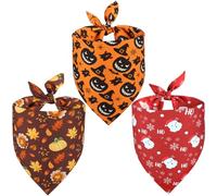 Doncida Halloween Dog Bandana and Thanksgiving Christmas Dog Bandanas 3 Pack, 6 Pattern Reversible Triangle Scarf for Small and Medium Dogs, Premium Durable Fabric Bibs for Pets (Small)
