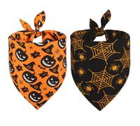 Doncida Halloween Dog Bandanas 2 Pack, 4 Pattern Reversible Triangle Halloween Pumpkins Cobwebs Scarf for Small and Medium Dogs, Premium Durable Fabric for Boy and Girl Pets