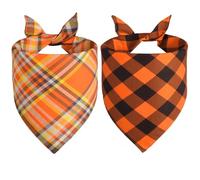 Doncida Orange Buffalo Plaid Dog Bandanas for Fall Thanksgiving, Reversible Triangle Dog Scarf for Large and X-Large Dogs, Premium Durable Fabric Bibs for Pets 2 Pack (X-Large)