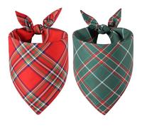 Doncida Red Green Buffalo Plaid Dog Bandanas for Christmas 2 Pack, Reversible Triangle Dog Scarf for Large and X-Large Dogs, Premium Durable Fabric Bibs for Pets (X-Large)