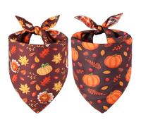 Doncida Thanksgiving Dog Bandanas 2 Pack, 4 Pattern Reversible Triangle Give Thanks Pumpkins Fall Grid Pattern Scarf for Medium and Large Dogs, Premium Durable Fabric for Boy and Girl Pets (Large)