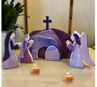 DONCIDAY Wooden Easter Resurrection Scene and Cross, The Empty Tomb Easter Scene, Jesus Rebirth He is Risen Decorations Nativity Set