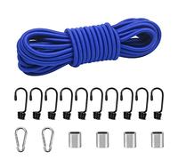 Dondeen 10M Elastic Cord, 5/16'' Thick Shock Cord Heavy Duty 32Ft Elasticated Shock Cord Black Bungee Cords with Hooks and Carabiner for Caravan Cargo Craft Rack (8mm x 10M, Blue)