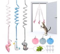 Dondeen Hanging Retractable Catnip Cat Spring Toys with Fluffy Ball and Bell,Interactive Teaser for Indoor Kittens,Encourages Exercise,Chasing and Play,Kitten-Safe Bouncy Fun (6 Pcs)