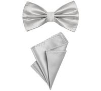 DonDon 2-piece set with a men's bow tie and matching hanky in the same colour, ready tied and adjustable for size Silver
