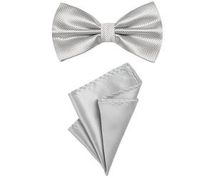 DonDon 2-piece set with a men's bow tie and matching hanky in the same colour, ready tied and adjustable for size Silver