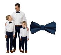 DonDon Bow Tie kids boys babies and men silk look shiny Midnight blue, pre-tied and adjustable length of polyester - festive accessory for weddings, communions and celebrations