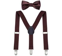 DonDon brown boys' trouser braces with bow tie in set elastic and adjustable length for children from 1-8 years old