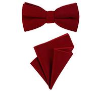 DonDon gent's bow tie 12 x 6 cm pre-tied size-adjustable and pocket handkerchief 23 x 23 cm matching colours in cotton dark red