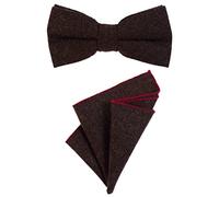 DonDon gent's bow tie 12 x 6 cm pre-tied size-adjustable and pocket handkerchief 23 x 23 cm matching colours in cotton dark brown