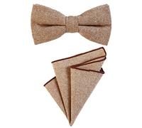 DonDon gent's bow tie 12 x 6 cm pre-tied size-adjustable and pocket handkerchief 23 x 23 cm matching colours in cotton light brown-white