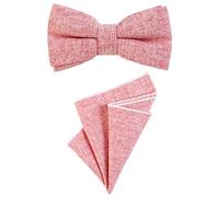 DonDon gent's bow tie 12 x 6 cm pre-tied size-adjustable and pocket handkerchief 23 x 23 cm matching colours in cotton Pink