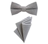 DonDon gent's bow tie 12 x 6 cm pre-tied size-adjustable and pocket handkerchief 23 x 23 cm matching colours in cotton grey