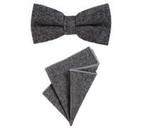 DonDon gent's bow tie 12 x 6 cm pre-tied size-adjustable and pocket handkerchief 23 x 23 cm matching colours in cotton dark grey-black