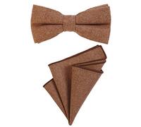 DonDon gent's bow tie 12 x 6 cm pre-tied size-adjustable and pocket handkerchief 23 x 23 cm matching colours in cotton light brown