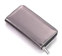 DonDon Ladies' Metallic Look Purse with Zip - Money Pouch Soft in Grey 7.87" x 3.94" x 0.98"