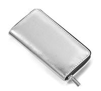 DonDon Ladies' Metallic Look Purse with Zip - Money Pouch Soft in Silver 7.87" x 3.94" x 0.98"