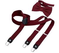 DonDon Men’s 1.0" wide Y style elastic and adjustable suspenders braces as a 2-piece set with matching colour bow tie 4.72 x 2.36 - Dark red