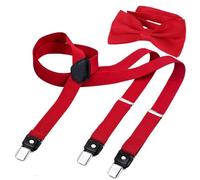 DonDon Men’s 1.0" wide Y style elastic and adjustable suspenders braces as a 2-piece set with matching colour bow tie 4.72 x 2.36 - Red