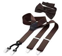 DonDon Men’s 1,38" wide Y style elastic and adjustable braces suspenders as a 2-piece set with matching colour bowtie 4.72 x 2.36 - Brown