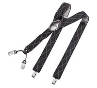 DonDon men suspenders 3,5 cm 1,38" wide 4 clips with brown leather in Y-form elastic and length adjustable - Checkered-black