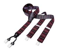DonDon men suspenders 3,5 cm 1,38" wide 4 clips with brown leather in Y-form elastic and length adjustable dark red black squared